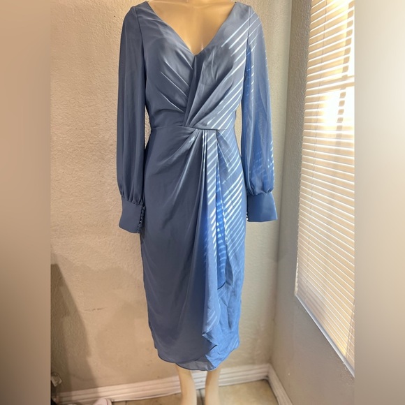 Sheath/Column V-Neck Tea-Length Chiffon Cocktail Dress With Cascading Ruffles - Picture 8 of 10